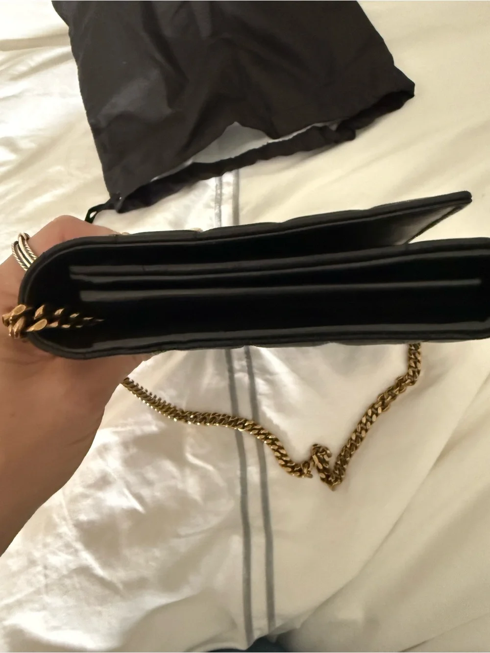 Saint Laurent Black Quilted Leather Shoulder Bag with Gold YSL Chain - Picture 10 of 11